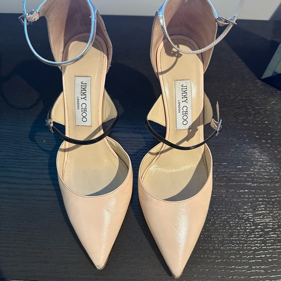 Jimmy Choo Typhon blush pink & metallic silver ankle strap pointed toe pumps - Picture 6 of 14